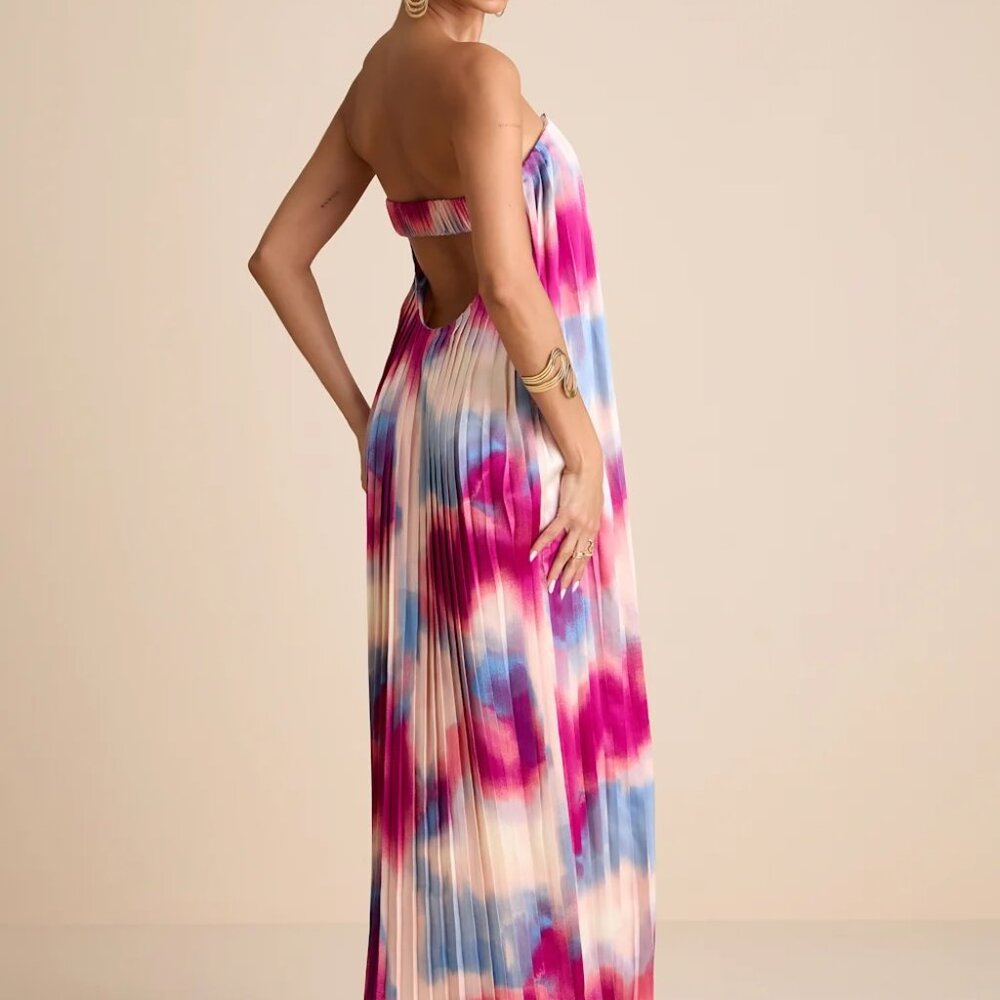 Lulu's Strapless Pink and Blue Maxi Dress - Picture 3 of 6